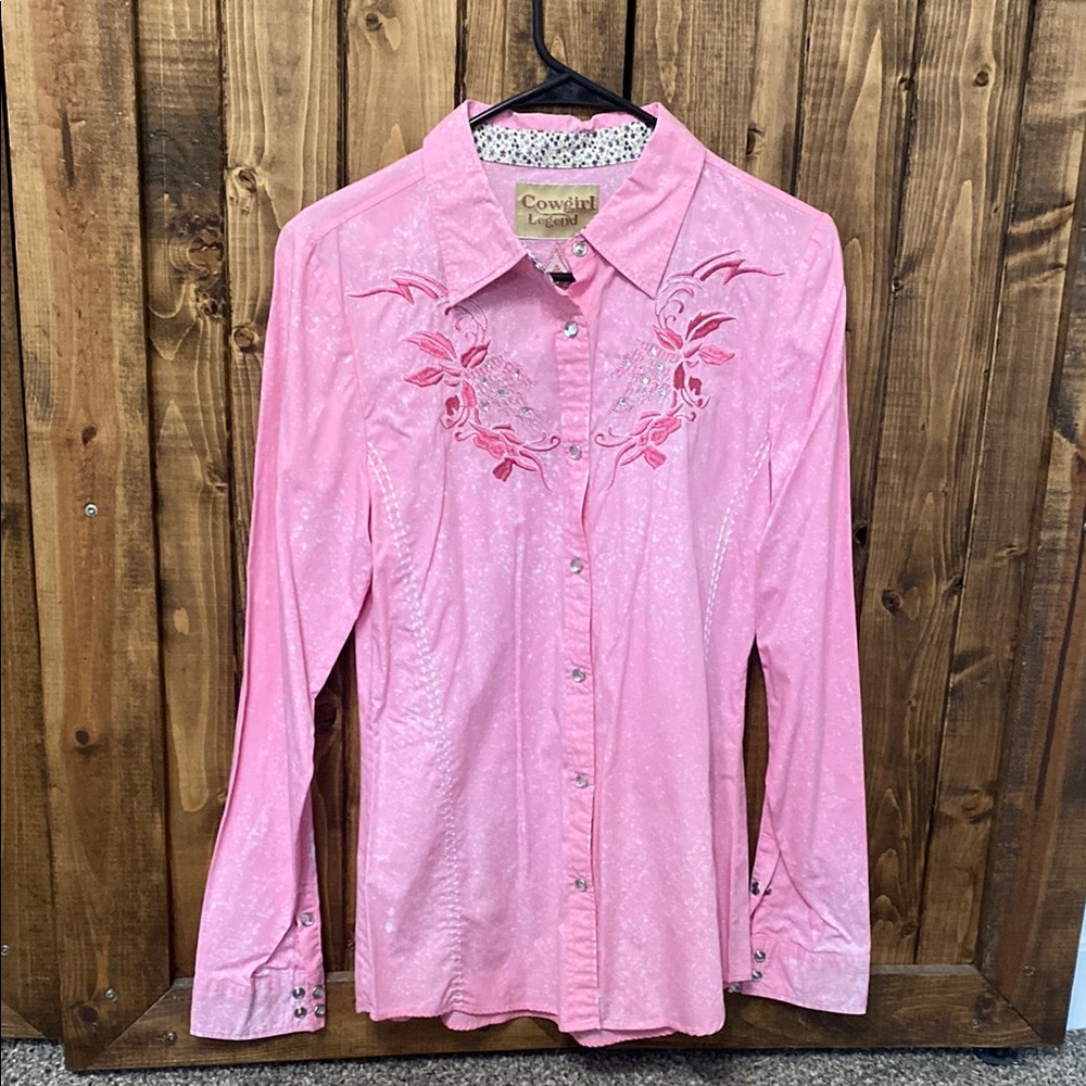 Cowgirl Legend Pink Embroidered Button-Up Shirt